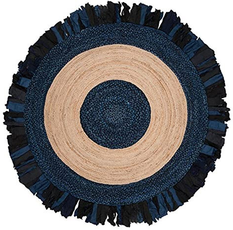 DNR Chindi-Jute-Teppich, indisch, Naturfaser, rund, 120 x 120 cm, Blau