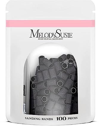 MelodySusie 100stk Schleifhülsen Schleifkappen Nagelfräser Aufsatz Schleifbänder 180 mit 1 Mandrel Aufsatz für Maniküre Pediküre Nageldesign Nagelkunst Nagelpflege (Schwarz)