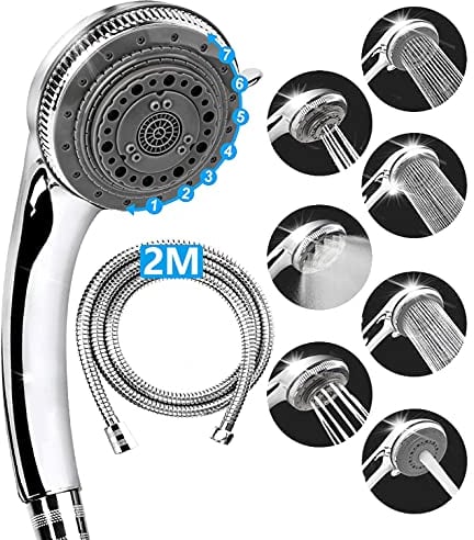 Lucksun Duschkopf und Schlauch, 7 Modi, große Luxus-Duschköpfe, mit Handbrause, Hochdruck-Duschkopf und Schlauch-Set für Badezimmer (200cm)
