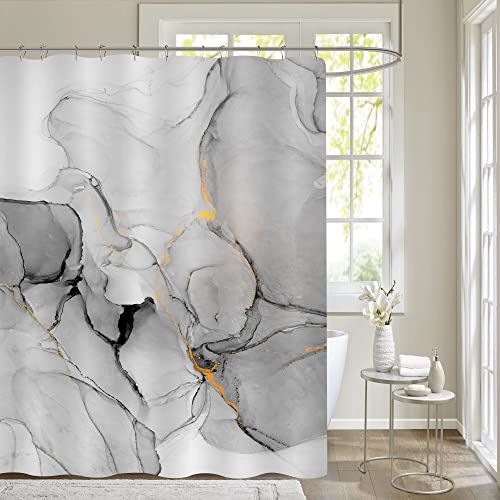Gibelle Extra Langer Duschvorhang, 72 x 84, hoher Abstrakter Grauer Marmor-Duschvorhang, Moderne Tinte Kunst wasserdichter Stoff Duschvorhang Set mit Haken