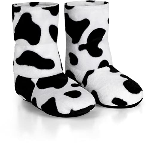 normani Hausschuhe für Ofen oder Mikrowelle mit Leinsamenfüllung Körnerpantoffeln Wärmehausschuhe Supersoft Stiefel Farbe Kuh Größe 36-40