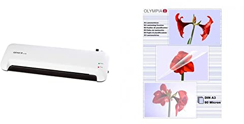 Genie LA 300 A3 Laminiergerät inkl. Laminerfolien (Geeignet bis DIN A3; für Heißlamination) Weiß & OLYMPIA Folienset 80 Mikron A3 50 Stk