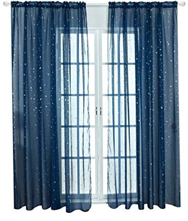 SEWACC Silber Vorhang Fenstervorhang Mit Sternmuster Leichter Transparenter Voile Gardine Für Wohnzimmer Schlafzimmer 39X79 Zoll Elegante Fensterdekoration Mit Lichtdurchlässigkeit Und Privatsphäre