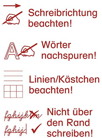 TimeTEX - Siebdruck-Stempel Perpetuum - 4 Stempel im praktischen Set - Serie: Schreibrichtung beachten - Wörter nachspuren - Linien/Kästchen beachten - Nicht über den Rand schreiben - 62306