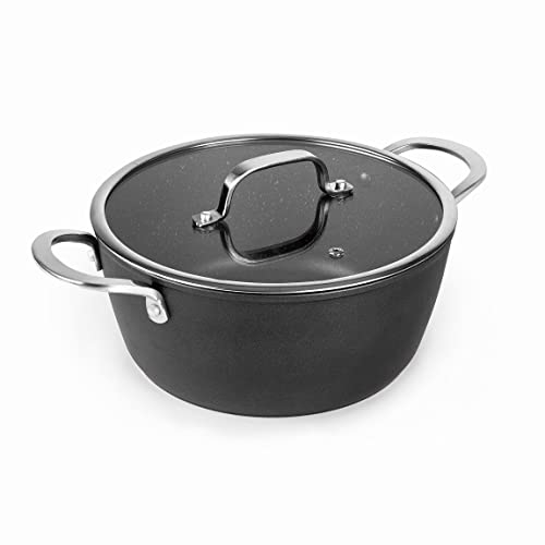 Lacor - 27048 - Casserole avec couvercle en aluminium, revêtement antiadhésif TRIcapa, fond à induction complète, PFOA 100% libre, poignée en acier inox, couvercle en verre trempé, Ø 28 x 12,5cm, noir