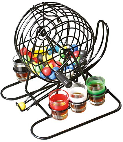 iTrend Bingo Game - Drinking Game Set for Party, Home - Includes 6 Glasses, Metal Wire Spinner, 48 Bingo Balls (8 Balls Each in Six Colors) - Adults, Ages 21+