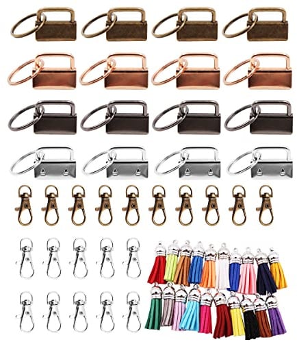 WANGCL 60 Pieces Key Fob Hardware Set 20 Key Fob Hardware Wristlet with Key Ring 20 Leather Keychain Tassels 20 Swivel Snap Hooks for Keychain Making Hardware Supplies