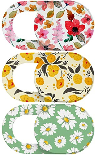 Yilador Laptop Camera Cover Slide Cute (3 Pack), Ultra Thin Webcam Cover for iPhone iPad MacBook Pro Computer iMac Cell Phone PC Accessories, 0.03 Camera Blocker Slider, Great for Privacy - Flowers