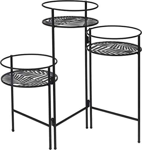 Muddy Hands 3 Tier Black Metal Folding Plant Pot Stand Indoor Home Outdoor Garden Planter Display Holder Shelf