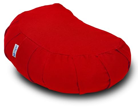 Yogan Cuscino da yoga a mezzaluna, cuscino da meditazione, scafi di grano saraceno, cotone biologico, fodera rimovibile e lavabile (rosso festivo)