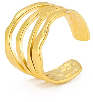TEAMER Anello irregolare del labirinto di vortici in acciaio inox regolabile anelli geometrici irregolari a spirale aperti sul dito Gioielli punk esagerati per donne ragazze (Stile 3 - Oro)