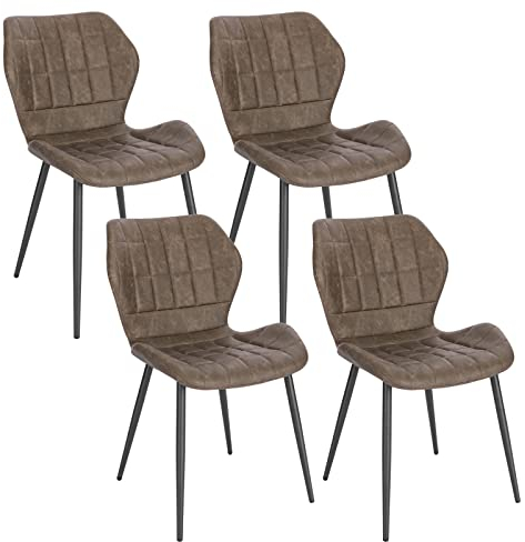 WOLTU Esszimmerstühle 4er Set, Polsterstuhl, Küchenstuhl, Wohnzimmerstuhl mit Rückenlehne, gepolsterter Stuhl, Sitzfläche aus Kunstleder, Metallbeine, Dunkelbraun, BH357dbr-4