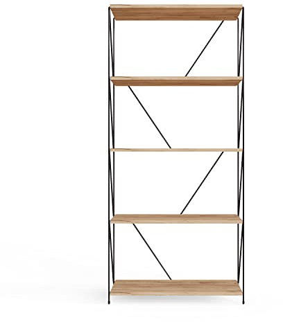 TAD TIMBER ART DESIGN UK Leyo Modular Shelving Unit 5 tier Rustic Shelving Display Unit Industrial Style Metal Frame Bookcase for Home Office - Oak