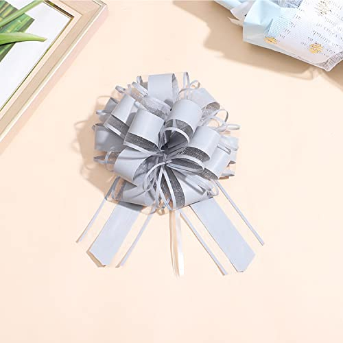 Chexin 6 Stück Große Geschenk Schleife mit Geschenkband, Ziehschleife ø 18cm, Geschenkschleife zum Basteln und Verpacken, Dekoschleifen für Hochzeit, Geburtstag & Weihnachten (Grau)
