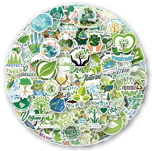 100Pcs Umweltschutz Aufkleber, Grüne Natur Earth Day Aufkleber für Wasserflaschen, Laptops, Gepäck, Autos, Gitarre, Vinyl Wasserdichte Aufkleber für Kinder Erwachsene