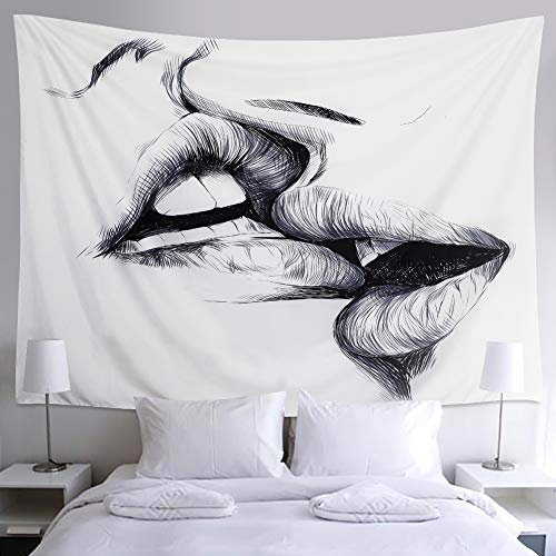 Alynsehom Tapisserie Küssende Liebhaber Wandteppich Wandbehang Abstrakte Skizzenkunst Romantische Männer oder Frauen Küssen Tapisserien Hippie Schlafzimmer Wohnzimmer Wohnheim Dekoration(L/150x200cm)