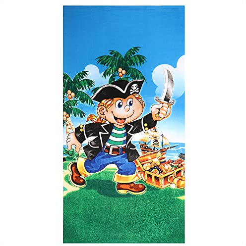 com-four® Badehandtuch mit Piraten-Motiv - buntes Strandlaken - Badedecke für Strand, Schwimmhalle und Badezimmer - weiches Handtuch 75 x 150 cm (Handtuch Pirat)