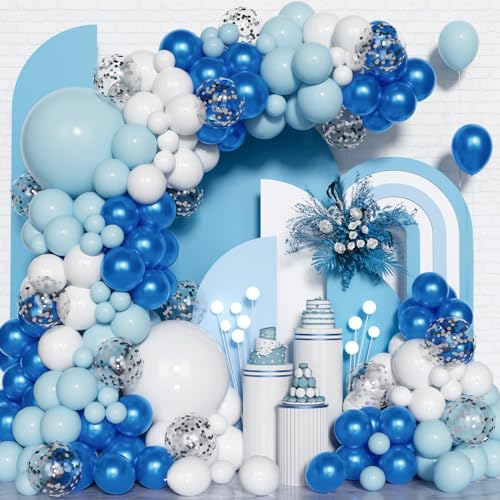 Blau Luftballons Girlanden Bogen Satz, 130 Stück Macaron Blau Weiß Ballon Girlanden Bogen, Metallisch Blaue Luftballons Mit Konfetti Ballon Für Jungen Mädchen Party Geburtstag Geschlecht Dekorationen