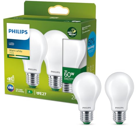 Philips Classic ultraeffiziente E27 LED Lampe, 60W, matt, warmweiß, Doppelpack