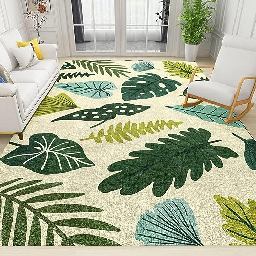 PAJEON Modernes Frisches Grünes Monstera Bananenblatt Teppiche Gegend, 80 x 150 cm Maschinengewebt Schlafzimmerteppich - für Schlafzimmer Wohnzimmer Esszimmer Balkon