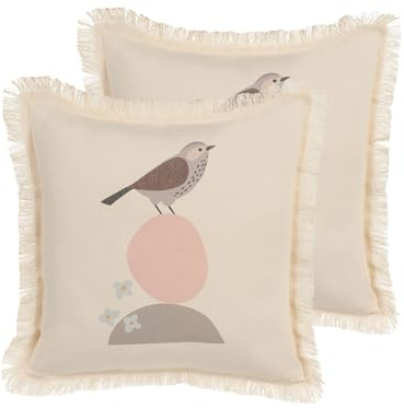 Dekokissen 2er Set mit Füllung beige Tiermotiv 60 x 60 cm Fransen modern Wattle