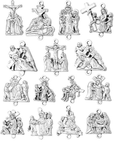 COTTVOTT 15 Stück/Set Kreuz-Medaillen, Rosenkranz-Teile zur Herstellung von Stationen des Kreuz-Rosenkranzes, DIY-Rosenkranz-Zubehör, Metalllegierung, Kein Edelstein