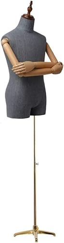 Männliche Schaufensterpuppe, höhenverstellbar mit Metallstativ und Holzarmen, Oberkörper-Schaufensterpuppe, männliche Schaufensterpuppe Ganzkörper (Farbe: Gold, Größe: Stil 2) (Gold-Stil 2)
