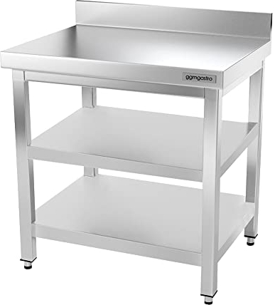 GGM Gastro | ATK66A#ZB | Edelstahl Arbeitstisch Premium - 600x600mm - mit Grundboden, Aufkantung & Zwischenboden