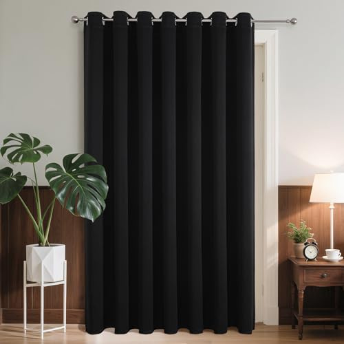 Joydeco Verdunklungsvorhänge 1 Stück,Türvorhang Blickdichte Türgardine,Tür Vorhang mit Ösen Thermo Kälteschutz Hitzeschutz Schallschutz für Schlafzimmer Wohnzimmer（Schwarz,1xH225xB135）