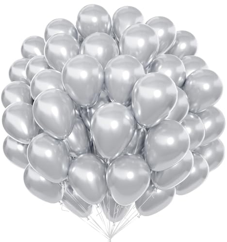 Unisun Silber Luftballons 100Pcs, 12 Zoll Metallic Chrom Silber Latex Ballons Pack für Silber Thema Ballon Bogen Kit Geburtstag Hochzeit Baby Shower Karneval Veranstaltungen Party Dekorationen