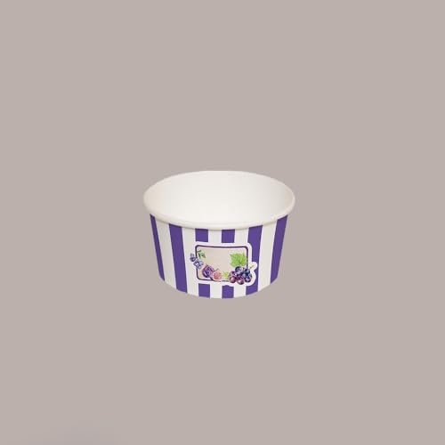 Lucgel Bicchiere Coppetta Gelato Carta Media 100cc - Grafica Fruits&Stripes Viola, Fibra Cellulosica 100%, Riciclabile - 250 pz -