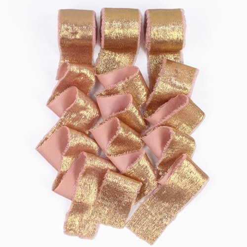 Nastro Chiffon 13,5M 3 Rotoli Nastro Decorativo Ampio 3,8cm x 4,5M Tulle Nastro Raso Nastri per Pacchi Regalo per Matrimoni,Decorazioni,Inviti,Pacchetti Regalo e Fai Da Te (oro rosa)