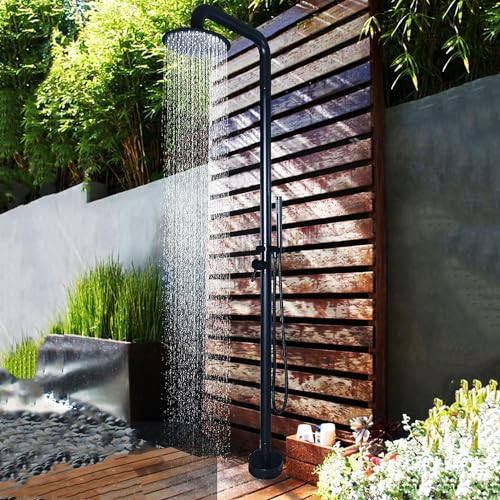 XINRISHENG Doccia Esterna, Doccia da Giardino in Acciaio Inox con Doccia a Pioggia e soffione a Telefono, Sistema di Fissaggio Doccia Verticale a Bordo Piscina