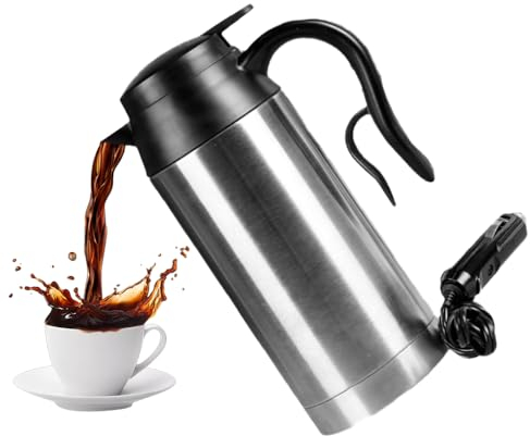 Lotvic Wasserkocher Auto, 750 ML Reise Wasserkocher, Wasserkocher für Auto, Auto Wasserkocher Edelstahl, 24V Tragbarer Wasserkocher mit Zigarettenanzünder Stecker für Heißwasser Kaffee Tee