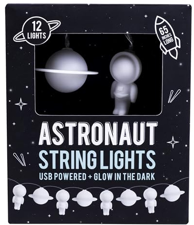 Fizz Creations Astronauten-Lichterkette, leuchtet im Dunkeln, USB-betriebene, Weltraum-inspirierte Lichterkette auf 165 cm langem Kabel, Schlafzimmerdekoration für Kinder, Jugendliche und Erwachsene