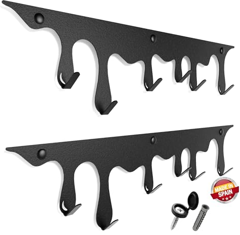 Wandgarderobe schwarz 2 Stück mit 6 Haken | kleiderhaken wand metal 2mm | kleiderhakenleiste belastbar bis 15kg | garderobenpaneel 60x20cm | jackenhalter wand | garderobenleiste kinder