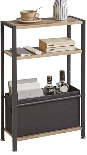 Aibiju Narrow Side Table with Storage Shelf, 3-Tier Slim End Table with Fabric Basket, Modern Sofa Table Thin Side Table for Living Room, Bedroom Study, Bedside, Office, Oak gray YD-TM052Y