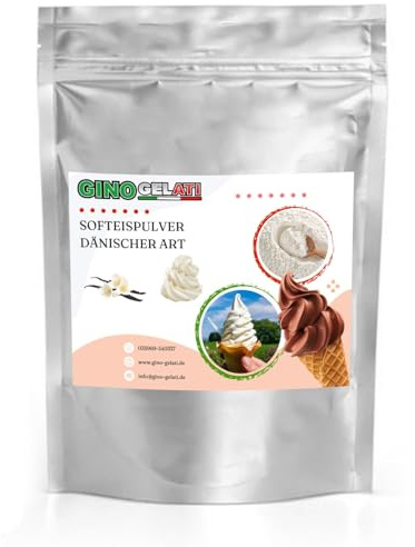 Gino Gelati Vanille Dänisches Softeis Pulver, verschiedene Geschmacksrichtungen, schnelle und einfache Zubereitung, Made in Germany, Natürliche Farbstoffe (1 Kg, Vanille Sahne)