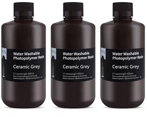 ELEGOO Résine Lavable à l'eau pour Imprimante 3D LCD Impression 3D UV 405nm Résine Photopolymère, Gris Céramique 3 * 1kg