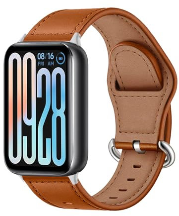 MiRowy Leder Armband für Xiaomi Smart Band 9 Pro/Smart Band 8 Pro, Metallschnalle Atmungsaktiv Uhrenarmband, Lederband Ersatzbänder für Xiaomi Redmi Watch 5/Redmi Watch 4 - Braun
