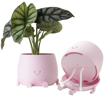 TOPOLA Happy Face, Vaso per piante in plastica, 13 cm, vaso per piante autoirrigante con fori di drenaggio, per interni ed esterni, vaso per piante grasse, divertente vaso da fiori, Sakura