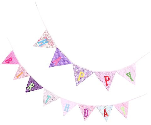 KOMBIUDA Happy Birthday-Banner für Jungen rosa Wimpelkette aus Baumwolle für Jungen und Mädchen Party-Dekoration 2 4 m lang für drinnen und draußen
