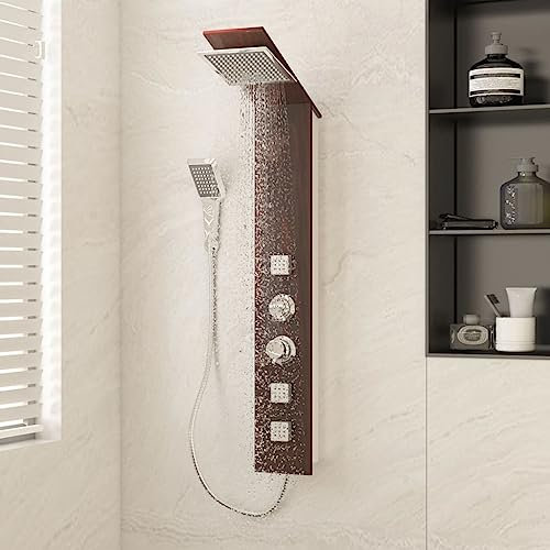 Colonne de Douche, Panneau de Douche Système de Douche Ensemble de Douche pour Salle de Bain Système de panneau de douche Verre Marron