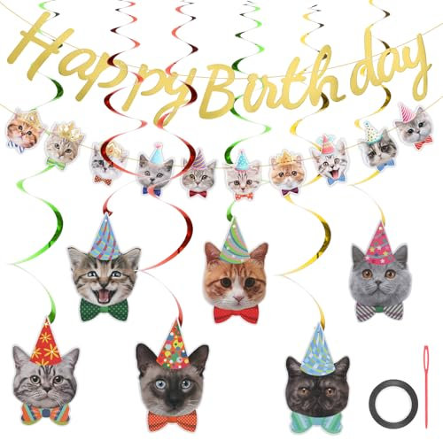 Nogeqi Katzen Geburtstag Deko, Katzendeko Banner, Süß Katzen Geburtstag Deko, Katze Geburtstagsdeko, Cat Party Kindergeburtstag Hänge Ausschnitte Dekor für Haustier Thema