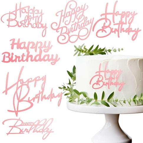 6 Pcs Rose Gold Happy Birthday Cake Topper Side Mirror Acrylic Cake Topper Happy Birthday Cakes Sign Decorations Cakes Inserts Decor Supplies Rose Gold Cupcake Toppers for Birthdays Party Decorations