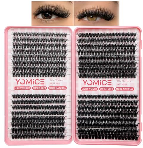 Yomice Individual Lashes Clusters Eyelash Extensions Wispy Clusters 640PCS | 50D+60D+80D+100D , Fluffy Russian Eyelashes Extensions, Wispy Lashes D Curl 9-16mm Natural Eyelash for Daily Party