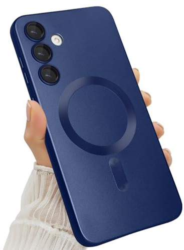 Amzfield Magnetic Case for Samsung S24, Matte Metallic Slim Cute, Navy Blue | Compatible with MagSafe Matte Metallic Soft Silicone Camera Lens Protector Shockproof Slim Cute for Girl Women Artistic Girly