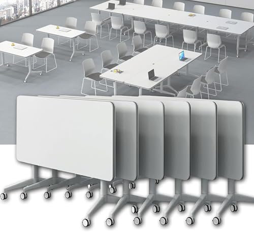 Großer Klappbarer Konferenztisch Mit Klappbarer Tischplatte, Rollbarer Besprechungstisch Mit Sichtschutz Und Feststellbaren Rädern, Moderner Beweglicher Computertisch Für Das Home Office,6Pcs,160Cm