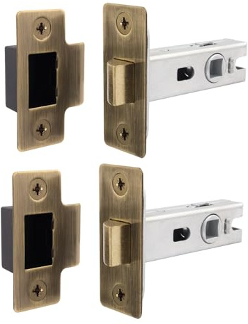 EAI Antique Brass Tubular Door Latch, 76mm / 3 Inch, Pack of 2 | Internal Door Latches, For Left and Right Handed Doors, Adjustable Keep Prevents Rattling, Dust Box and Fixings Included