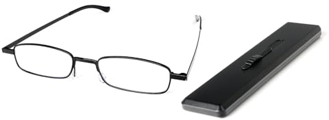 MMOWW Ultra thin Reading Glasses Metal Lightweight for Men Women with Case | Blue Light Blocking, Compact, Portable, Unique Stretchable Slim Flat Case